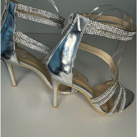 Ankle Strap Open Toe Rhinestone Stiletto Heels - Picture 6 of 11